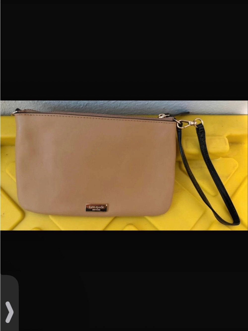 kate spade Tan and Black Leather Wristlet Clutch